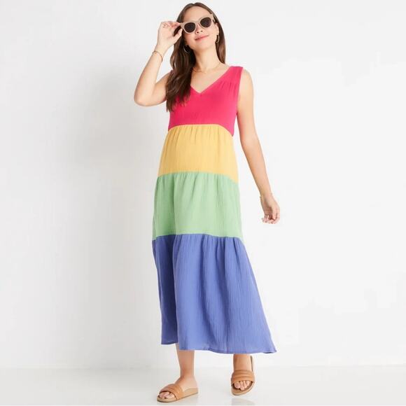 NWT Marine Layer Corinne Maxi Dress in Rainbow Colorblock Size Large Retail $108 - Picture 3 of 11